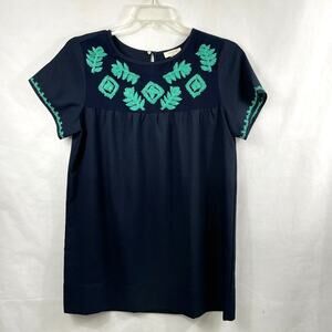 women's Umgee tuni mini dress sz Medium embroider tropical neckline navy blue